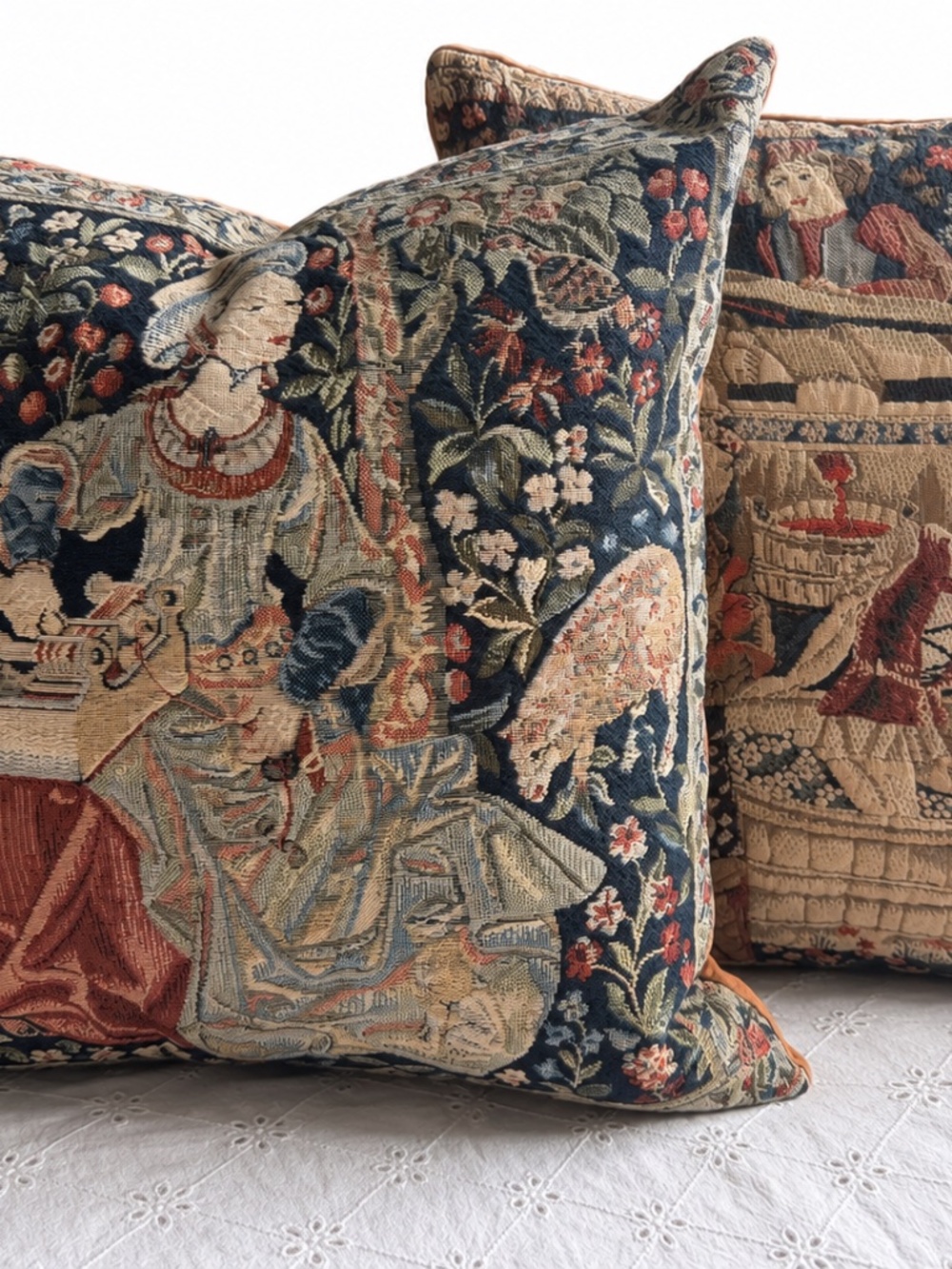 Pair of Tapestry Throw Pillows – Medieval Inspired Design